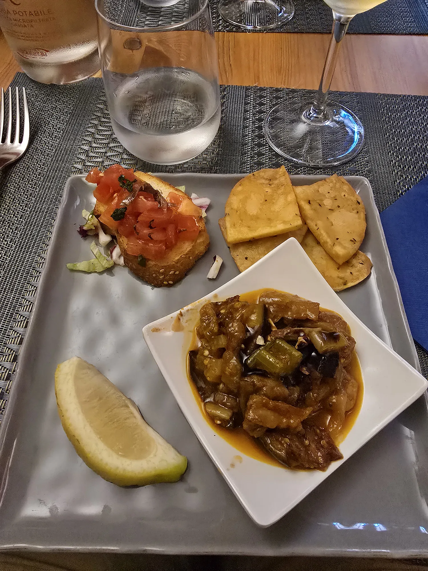 bruschetta, caponata, and panelle 